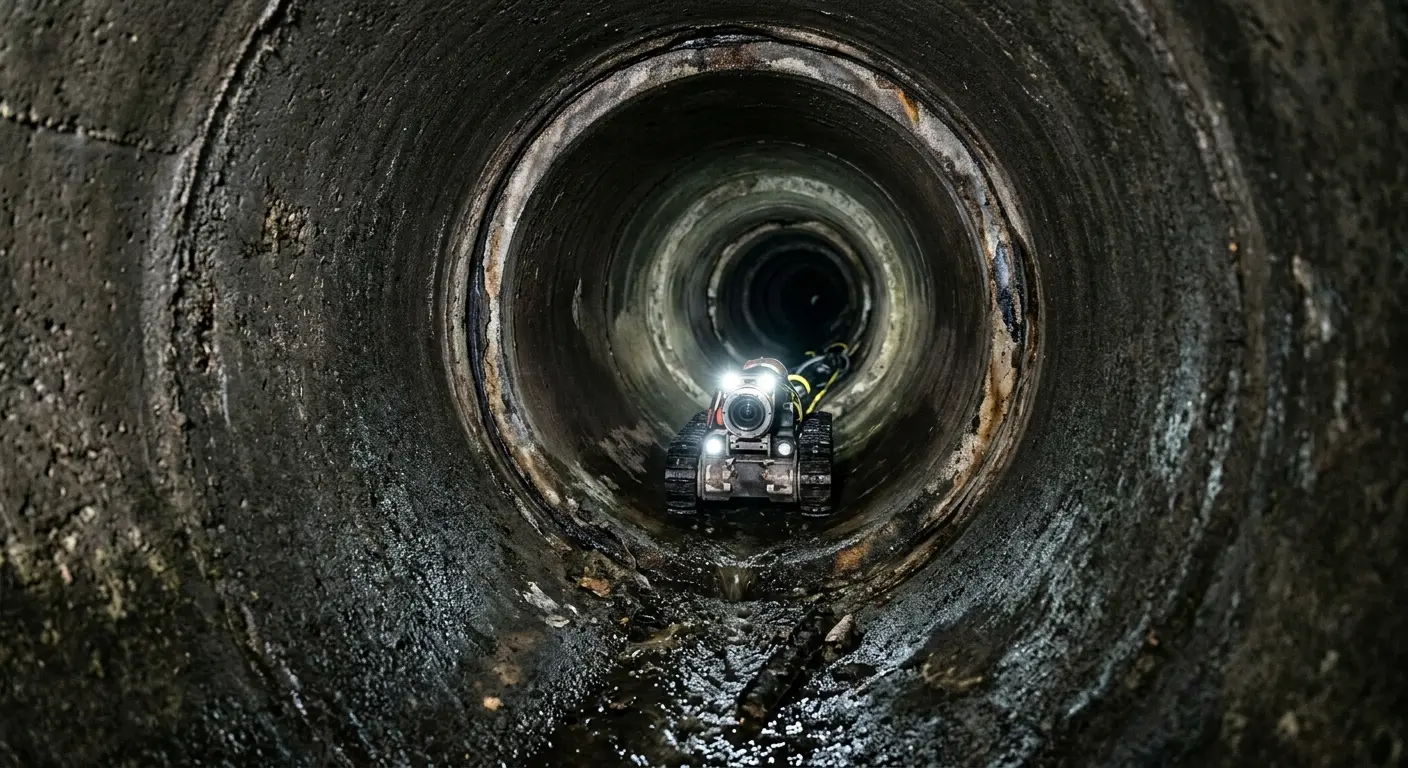 Robotic sewer camera inspecting pipe interior for Drain Snake Service in Katy