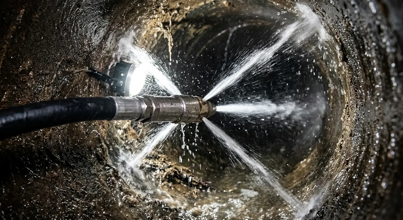 High-pressure hydro jetting nozzle cleaning sewer pipe for Storm Drain Cleaning in Katy